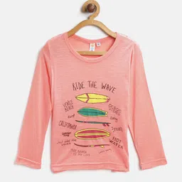 Kids On Board Girls Peach-Coloured Printed Regular Top-picture-34