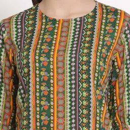 Style Quotient Green & Orange Geometric Crepe Regular Top image 2