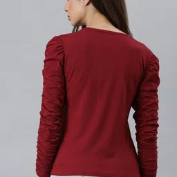 Roadster Women Red Puff Sleeve Regular Top image 3