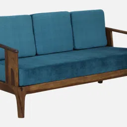 woodsworth from pepperfry Desna Sheesham Wood 3 Seater Sofa In Blue Colour image 4