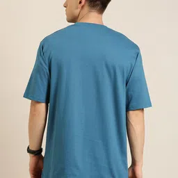Difference of Opinion Men Teal Blue Pure Cotton Drop-Shoulder Oversized Fit T-shirt image 4