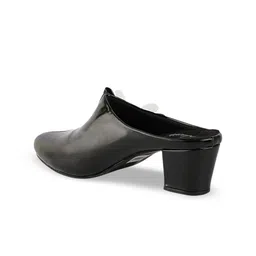 Shoetopia Black Textured Block Mules image 4