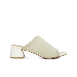 London Rag Woven Design Peep Toe Block Heel Mules image 2