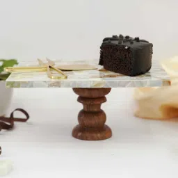 home arte Rectangular Mother of Pearl Cake Stand with Wood Stand for Weddings, Birthdays 10 x 8-Inch image 1