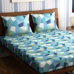 Blue Geometric 300 TC 100% Cotton King Sized Bed Sheets with 2 Pillow Covers by Petal Home-picture-39