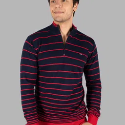 TIM PARIS Striped Mock Collar Long Sleeves Cotton Pullover Sweater-picture-17