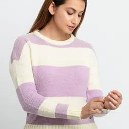 Status Quo Women Purple Striped Pullover-picture-43