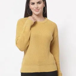 Club York Women Mustard Ribbed Pullover-image-8