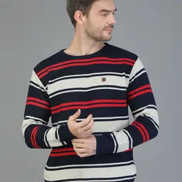 TQS Round Neck Striped Woolen Pullover image 1