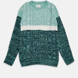 Pantaloons Junior Boys Olive Green & Sea Green Colourblocked Pullover-picture-30