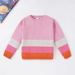 Ed-a-Mamma Girls Pink & White Colourblocked Cotton Pullover-picture-38