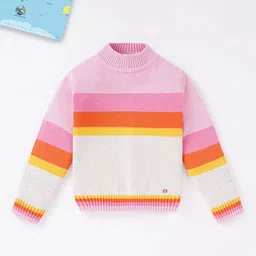 Ed-a-Mamma Girls Pink & White Colourblocked Cotton Pullover-image-64