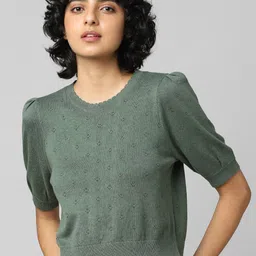 ONLY Women Green Cable Knit Crop Pullover-picture-22