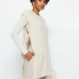 Trendyol Cable Knit Pure Acrylic Longline Pullover-picture-22