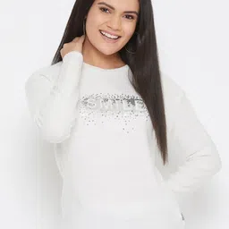 Crimsoune Club Women White & Grey Speckled Pullover-image-60