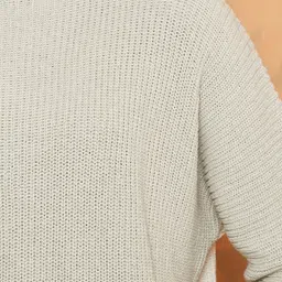 Styli Women Beige & White Ribbed Pullover image 2