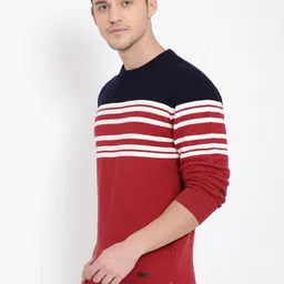 t-base Men Red & Blue Striped Cotton Pullover image 4