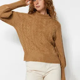 Trendyol Turtle Neck Self Design Cable Knit Pullover image 3