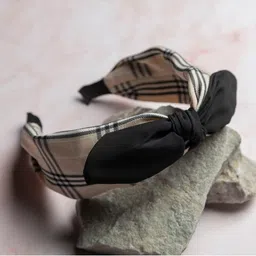 Jewelz Women Beige & Black Checked Bow Knot Hairband-picture-42