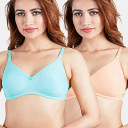 Sonari Turquoise Pack of 2 Blue & Peach-Coloured T-Shirt Bra - Non Padded-picture-34