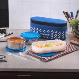 trueware Blue Stainless Steel 3 Container Lunch Box image 1