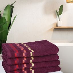BIANCA Purple Pack Of 4 450 GSM Mercerized Combed Cotton Bumpy-Stripes Towels-picture-45