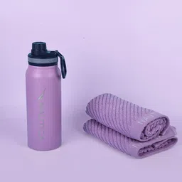 Nautica Purple Stainless Steel Printed Smart Vacuum Water Bottle With Gym Towels-image-18
