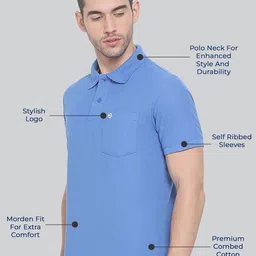 lux nitro Men Solid Polo Neck Pure Cotton Blue T-Shirt image 3