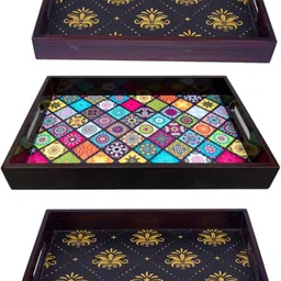 angira handicarft Wooden Tray set of 3 for serving Tea/coffee/snacks AHS-TRAY104_1310 Tray-picture-33