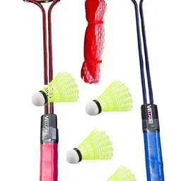 vellfire 2 PC Double Shaft racket + 6 Nylon shuttle cock + 1 Badminton net Badminton Kit-picture-31