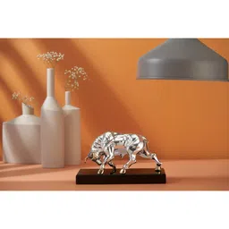 shaze Silver Resin Raging Bull 16 Inch Animal Figurines (1 Pc) image 3