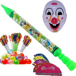 brown leaf (1 Pichkari +3 Magic Balloon +10 Holi Cap +1 Mask)Kids Holi & Pool Party Fun Water Gun-picture-24