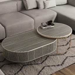 casagold Jordan Bone Inlay Nesting Coffee Table Set (Set of 2) In Black Colour image 1