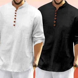 imperial choice Pack of 2 Men Solid Cotton Blend Straight Kurta-picture-13