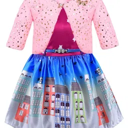 Wish Karo Girls Abstract Printed Satin Fit & Flare Dress With Jacket-picture-34