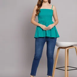 Vastralay Smocked Detail Shoulder Straps Peplum Top-picture-35