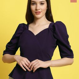 Fabflee Pack Of 2 Sweetheart Neck Puff Sleeves Peplum Top-picture-43