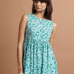 Vishudh Green Floral Printed Round Neck Peplum Top-picture-3