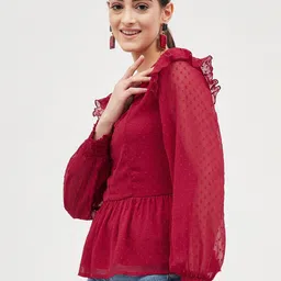 Harpa Self Designed Cuffed Sleeves Peplum Top image 4