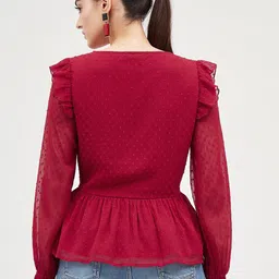 Harpa Self Designed Cuffed Sleeves Peplum Top image 5