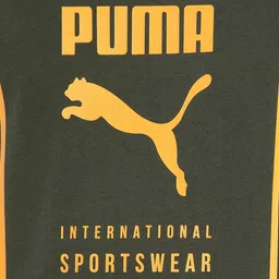 Puma Men Olive Green & Mustard Yellow Graphic Printed Slim Fit T-shirt image 2