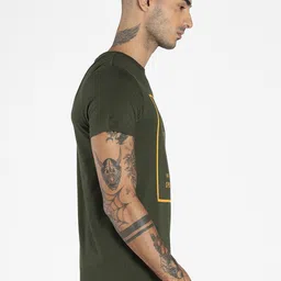 Puma Men Olive Green & Mustard Yellow Graphic Printed Slim Fit T-shirt image 3