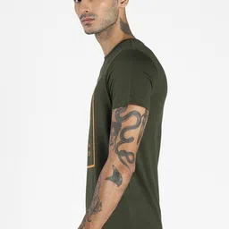 Puma Men Olive Green & Mustard Yellow Graphic Printed Slim Fit T-shirt image 4