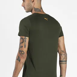 Puma Men Olive Green & Mustard Yellow Graphic Printed Slim Fit T-shirt image 5