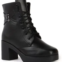 killer Women’s Combat-Style High Ankle Boots | Lace-Up with Bold Buckle Accent Boots For Women image 4