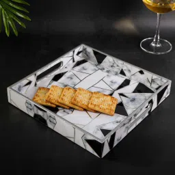 the home co. Grey & White MDF Wood Triangle Square Serving Tray image 1