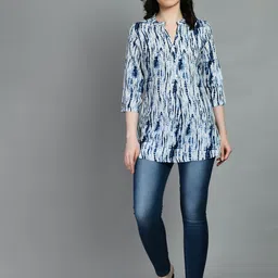 meesan Casual Regular Sleeves Tie & Dye Women Blue Top image 2