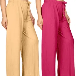 Pack of 2 Women Regular Fit Multicolor Cotton Blend Trousers-image-46