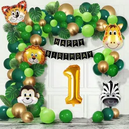 zambooree Jungle Theme Happy Birthday Decoration Kit Happy Birthday 1 Year Decoration kit-picture-22