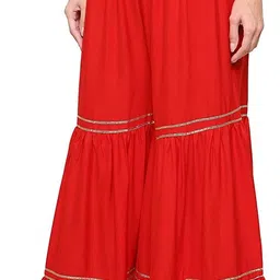 Women Relaxed Red Cotton Blend Trousers-image-10